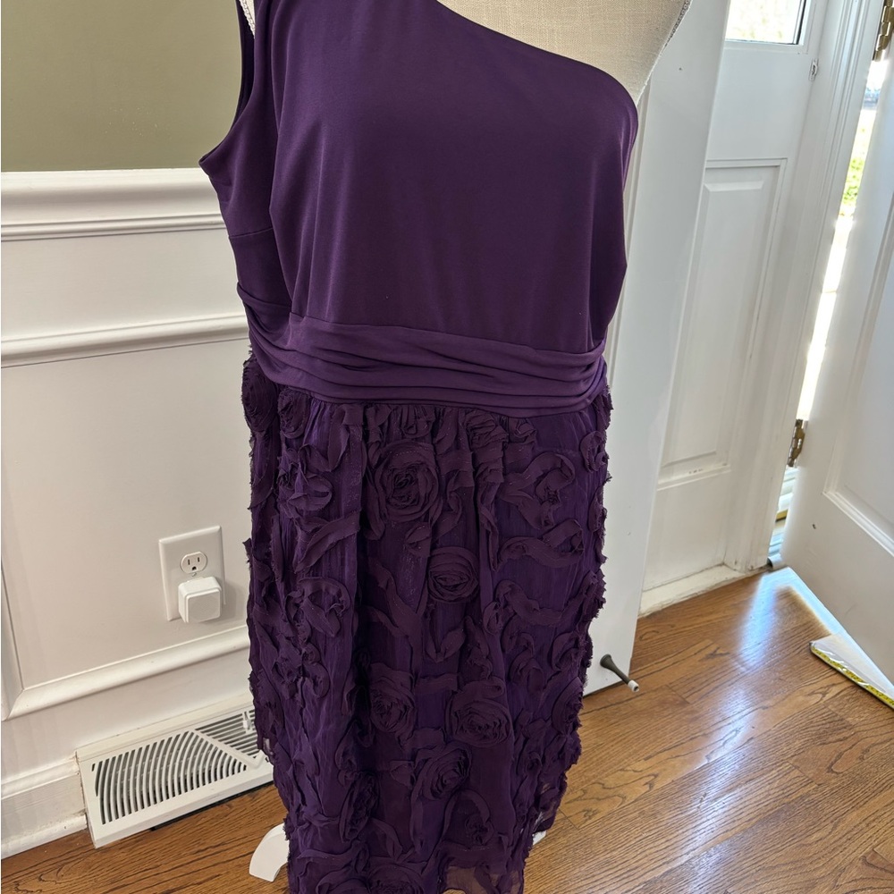 Enfocus women 16w One-Shoulder Purple Floral Applique Dress